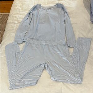 Minnow Boy’s, Light Blue & White Soft Striped, Pajama Set.